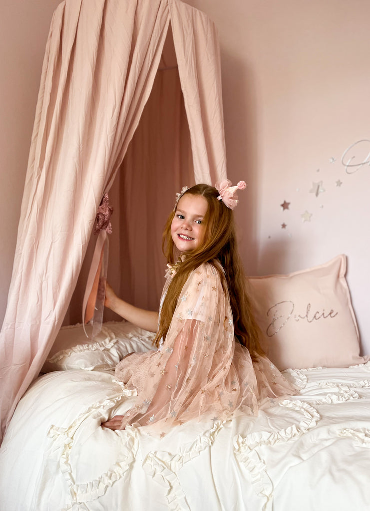 Handmade Scandi Co Kids Twinkle Blush Star Dress Up Cape with Children's Decor Accessories and Bed Canopy